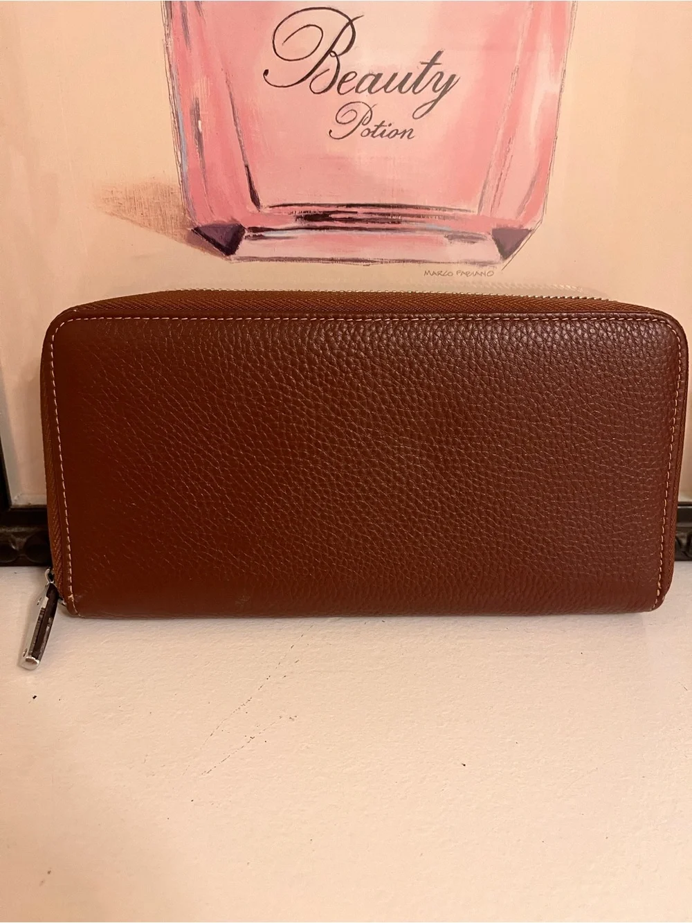 Lavemi Brown Genuine Leather RFID Blocking Zip-Around Wallet/Wristlet